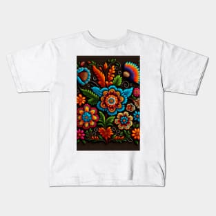 Botanical vintage Ethnic embroidery Floral design Kids T-Shirt